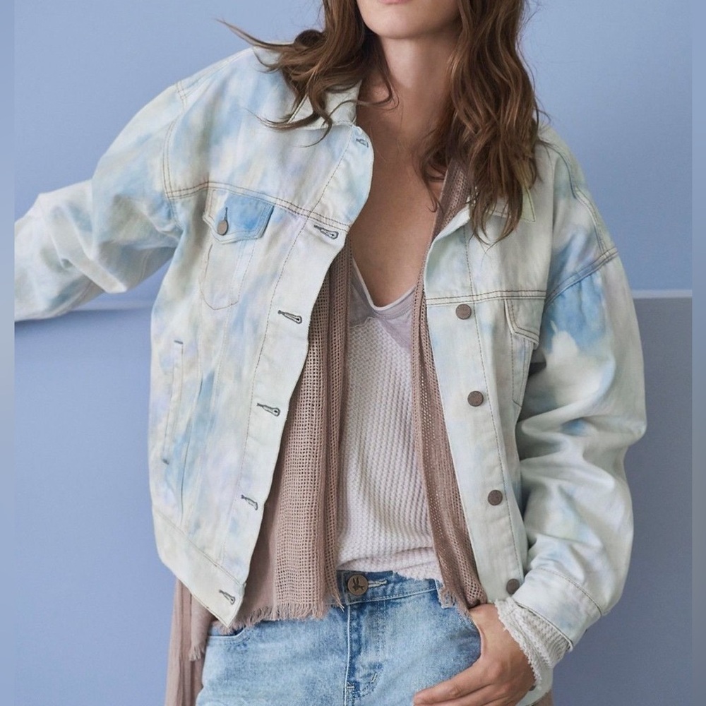 Free People Tie-Dye Denim Trucker Jacket 100% Cotton